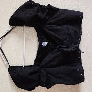 DIVIDED BY H&M PUFFY SLEEVE CROP TOP 100% COTTON SIZE L